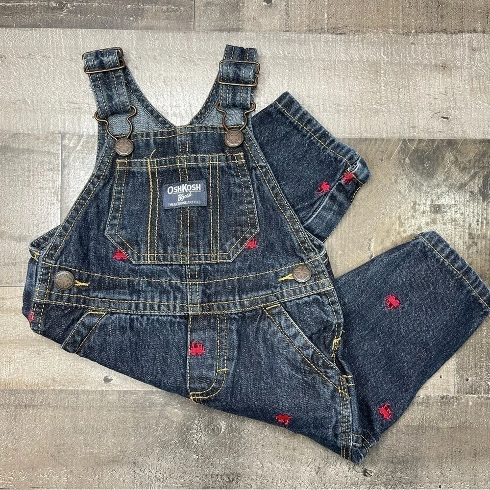 OshKosh Embroidered Train Denim Overalls size 9 months